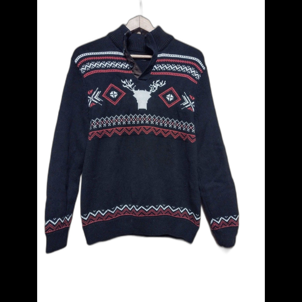 Chaps Sweater elk deer black cotton Medium elbow patches